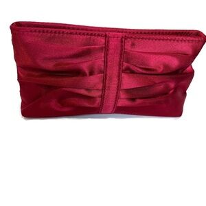 LANCOME Red Satin Pleated Makeup Pouch or Evening Clutch Bag Date Night Formal